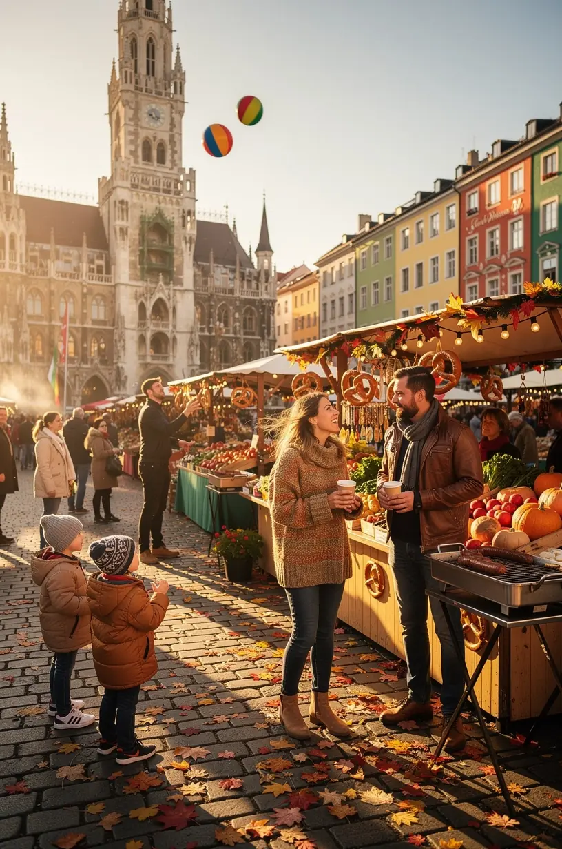 Winterliche Szene einer deutschen Altstadt mit verschneiten Dächern, festlicher Beleuchtung und Besuchern in warmen Kleidern.